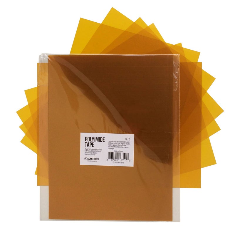 Gizmo Dorks Kapton Tape Polyimide for 3D Printers and Printing, 9 x 12 inches, 10 Sheets per Pack - Image 1