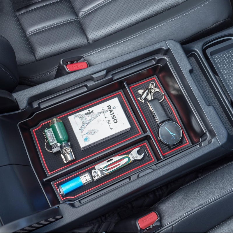 PIMCAR منظم وحدة التحكم المركزية من PIMCAR متوافق مع سيارات هوندا CR-V LX/EX/EXL/Sport/Sport-L/Sport Touring الهجينة موديلات 2023 و2024 و2025، مصنوع من بلاستيك ABS، صندوق مسند الذراع، ملحقات صينية داخلية - حواف حمراء - Image 1