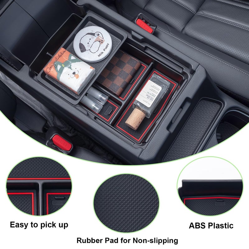 PIMCAR منظم وحدة التحكم المركزية من PIMCAR متوافق مع سيارات هوندا CR-V LX/EX/EXL/Sport/Sport-L/Sport Touring الهجينة موديلات 2023 و2024 و2025، مصنوع من بلاستيك ABS، صندوق مسند الذراع، ملحقات صينية داخلية - حواف حمراء - Image 4