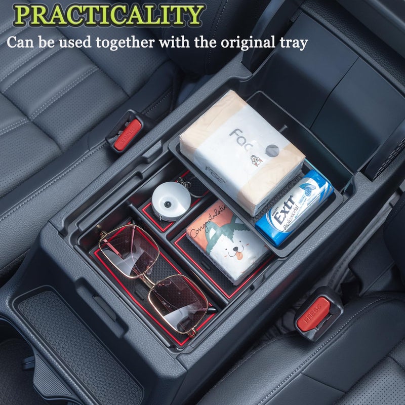 PIMCAR منظم وحدة التحكم المركزية من PIMCAR متوافق مع سيارات هوندا CR-V LX/EX/EXL/Sport/Sport-L/Sport Touring الهجينة موديلات 2023 و2024 و2025، مصنوع من بلاستيك ABS، صندوق مسند الذراع، ملحقات صينية داخلية - حواف حمراء - Image 3