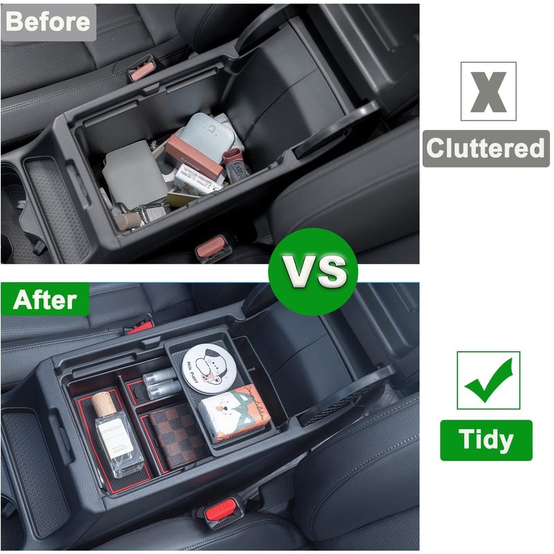 PIMCAR منظم وحدة التحكم المركزية من PIMCAR متوافق مع سيارات هوندا CR-V LX/EX/EXL/Sport/Sport-L/Sport Touring الهجينة موديلات 2023 و2024 و2025، مصنوع من بلاستيك ABS، صندوق مسند الذراع، ملحقات صينية داخلية - حواف حمراء - Image 2