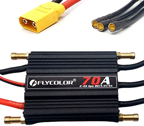 FLYCOLOR 70A Waterproof Brushless ESC Electronic Speed Controller with 55V5A BEC and XT60 35mm Banana Head Connector for Model Ship RC Boat - Image 1