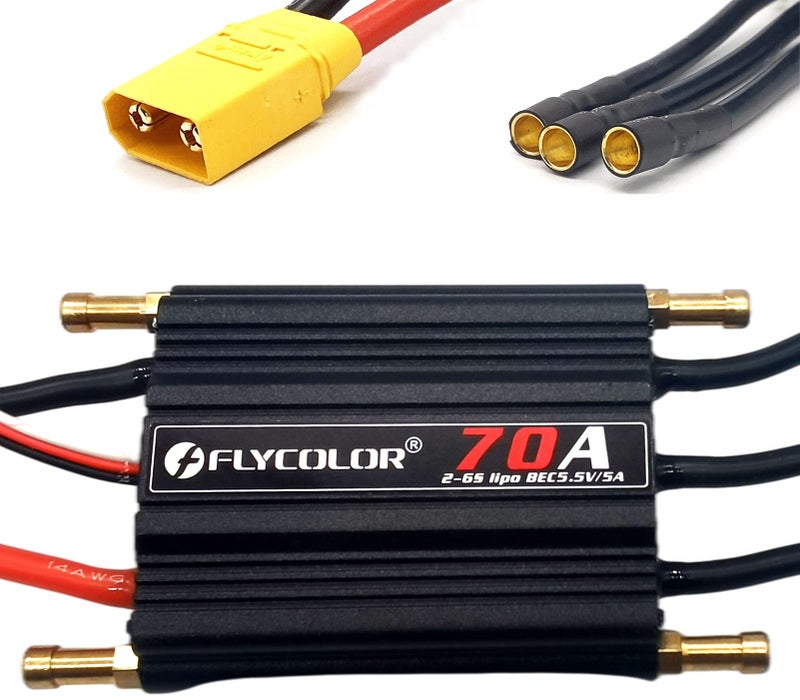 FLYCOLOR 70A Waterproof Brushless ESC Electronic Speed Controller with 55V5A BEC and XT60 35mm Banana Head Connector for Model Ship RC Boat - Image 3