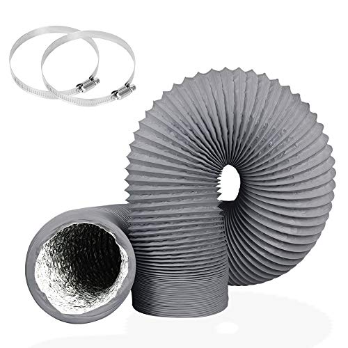 YIJUHOU 4Inch 10FT Long Flexible Aluminum Air Ducting, Heavy-Duty Grey 4 Layer Dryer Vent Hose, Dryer Duct for HVAC Ventilation,Duct Fan Systems, 2 Stainless Steel Clamps - Image 1