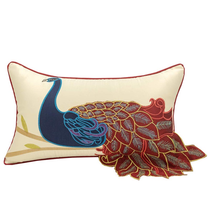 vctops Embroidered Peacock Decorative Throw Pillow Case Silky Satin Cushion Cover Red3 12X20