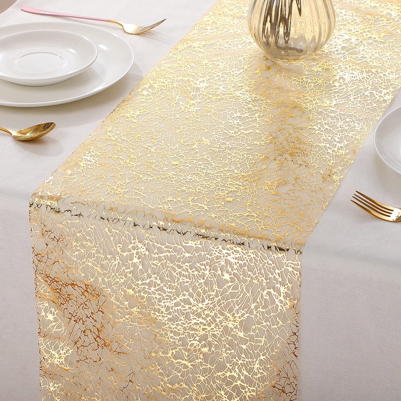Tatuo 3 Pieces Gold Table Runner Metallic Glitter Metallic Table Runner Roll Rectangle Polyester Wedding Decor for Centerpieces Birthday Wedding Home Decor12 x 108 Inch
