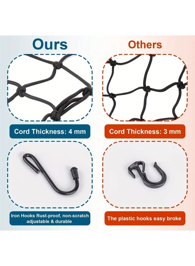 Heavy Duty Motorcycle Cargo Net with 6 Metal Hooks 1pc Polyester Bungee Luggage Net - Image 4