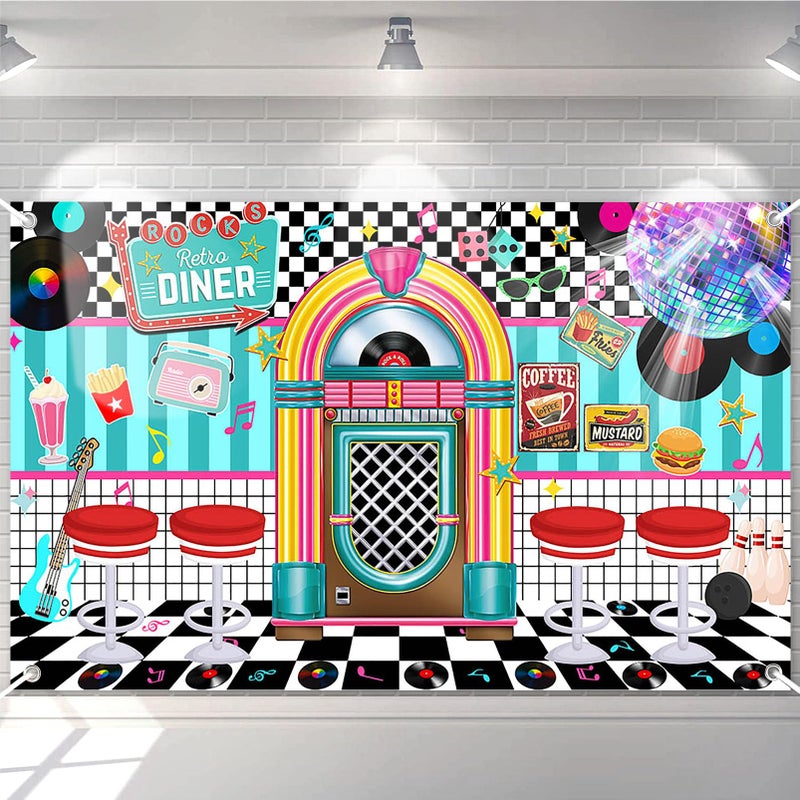 Avezano 50s Retro Diner Party Backdrop 50s Retro Rock and Roll Diner Classic Decoration Banner 1950s Sock Hop Party Decor 70.8 x 43.3 Inch - Image 1