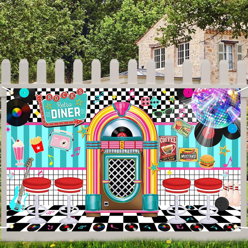 Avezano 50s Retro Diner Party Backdrop 50s Retro Rock and Roll Diner Classic Decoration Banner 1950s Sock Hop Party Decor 70.8 x 43.3 Inch - Image 5