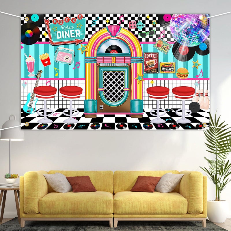 Avezano 50s Retro Diner Party Backdrop 50s Retro Rock and Roll Diner Classic Decoration Banner 1950s Sock Hop Party Decor 70.8 x 43.3 Inch - Image 4