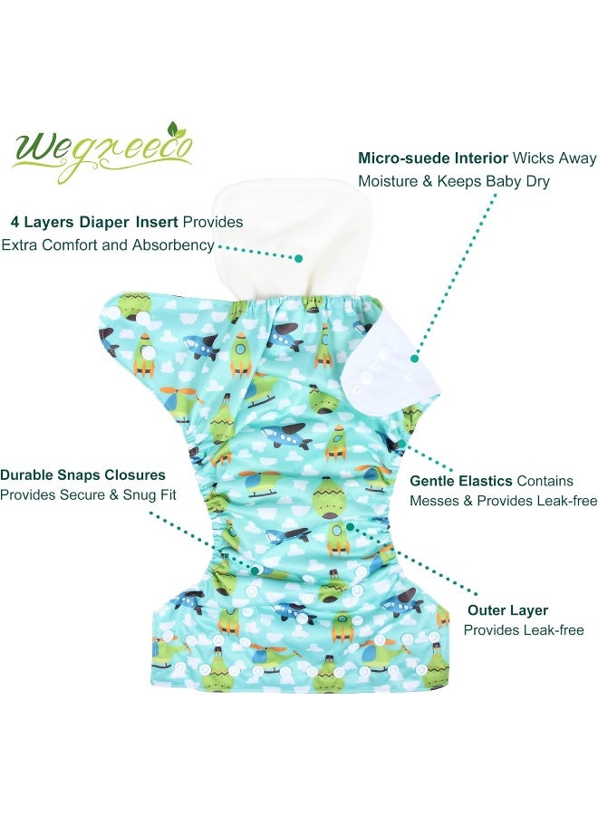 Wegreeco Washable Reusable Baby Cloth Pocket Diapers 6 Pack + 6 Rayon Made from Bamboo Inserts (with 1 Wet Bag, Car, Airplane) - Image 2