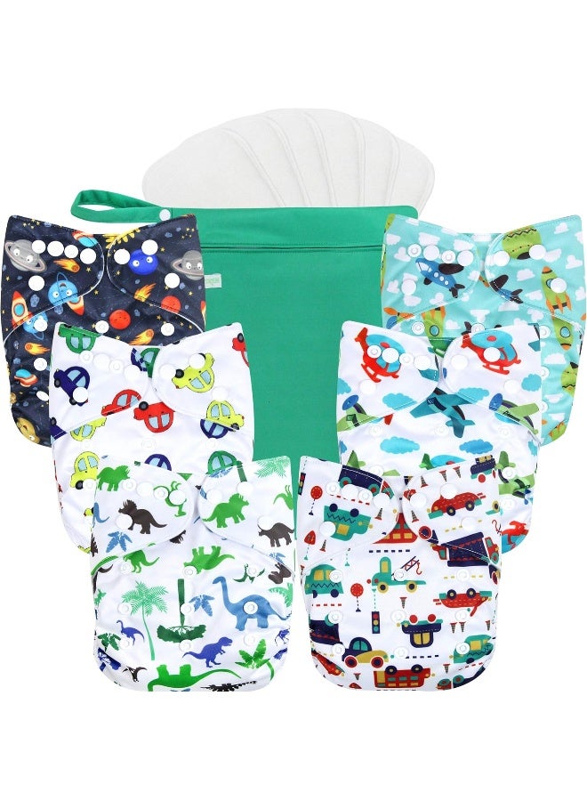 Wegreeco Washable Reusable Baby Cloth Pocket Diapers 6 Pack + 6 Rayon Made from Bamboo Inserts (with 1 Wet Bag, Car, Airplane) - Image 1