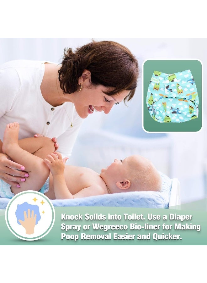 Wegreeco Washable Reusable Baby Cloth Pocket Diapers 6 Pack + 6 Rayon Made from Bamboo Inserts (with 1 Wet Bag, Car, Airplane) - Image 5