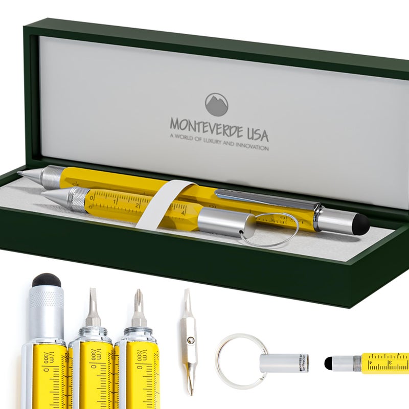Monteverde One Touch Tool Set Ballpoint Pen with Stylus Yellow Tool Pen Keychain 6in1 Multifunction Pen Set from Exclusive Collection Ideal for Engineers MV35478 - Image 2