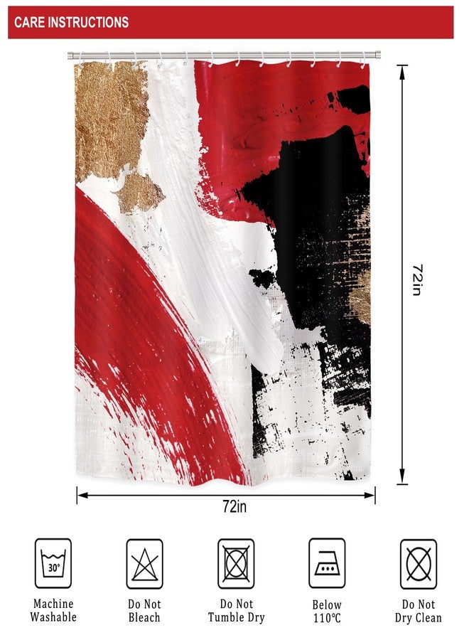 Riyidecor Red Black Gold 4Pcs Bathroom Shower Curtain Sets Abstract Modern Bathroom Decor Set with Rugs and Accessories Oil Painting Simple Aesthetic Toilet Lid Rug, Contour and Bath Mat with 12 Hooks - Image 5