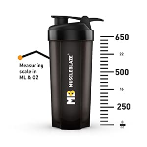MUSCLEBLAZE ماسكل بليز فيرس زيد كار، شاكر (أسود، 650 مل) | زجاجة خلط مقاومة للتسرب، خالية من BPA | مثالية لمخفوقات بروتين مصل اللبن، قبل التمرين ومخفوقات BCAA | بلاستيك - Image 5