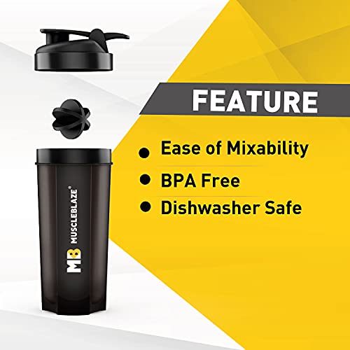 MUSCLEBLAZE ماسكل بليز فيرس زيد كار، شاكر (أسود، 650 مل) | زجاجة خلط مقاومة للتسرب، خالية من BPA | مثالية لمخفوقات بروتين مصل اللبن، قبل التمرين ومخفوقات BCAA | بلاستيك - Image 4