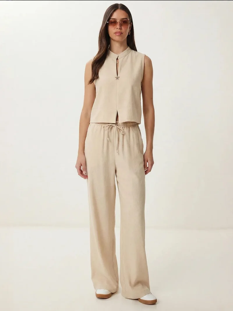 Happiness İstanbul ISTANBUL Mid Waist Mandarin Collar Woven Two-Piece Co-ord Set