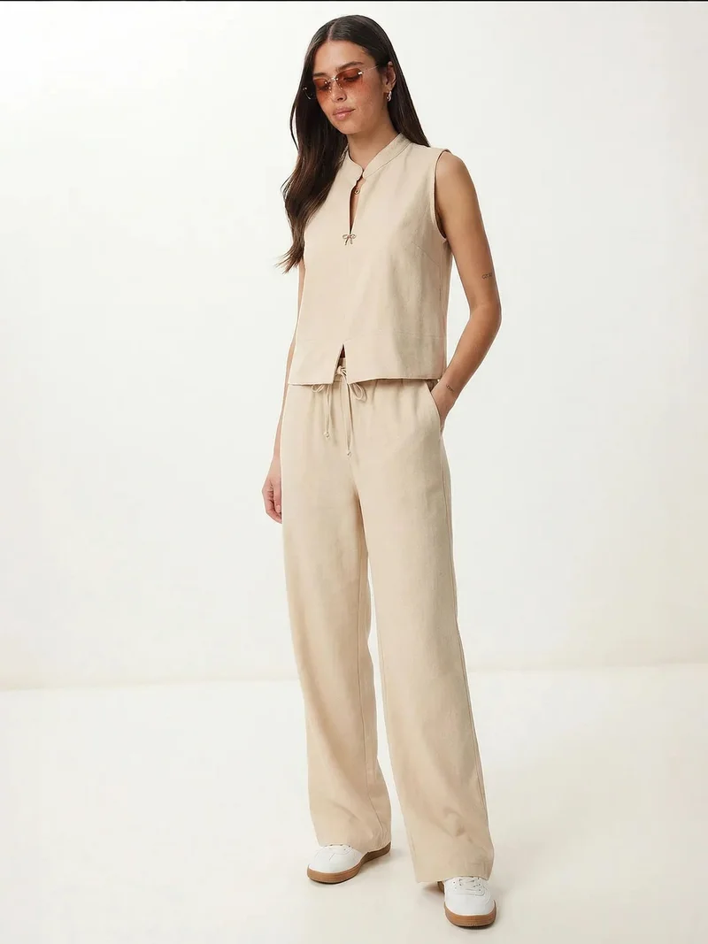 Happiness İstanbul ISTANBUL Mid Waist Mandarin Collar Woven Two-Piece Co-ord Set