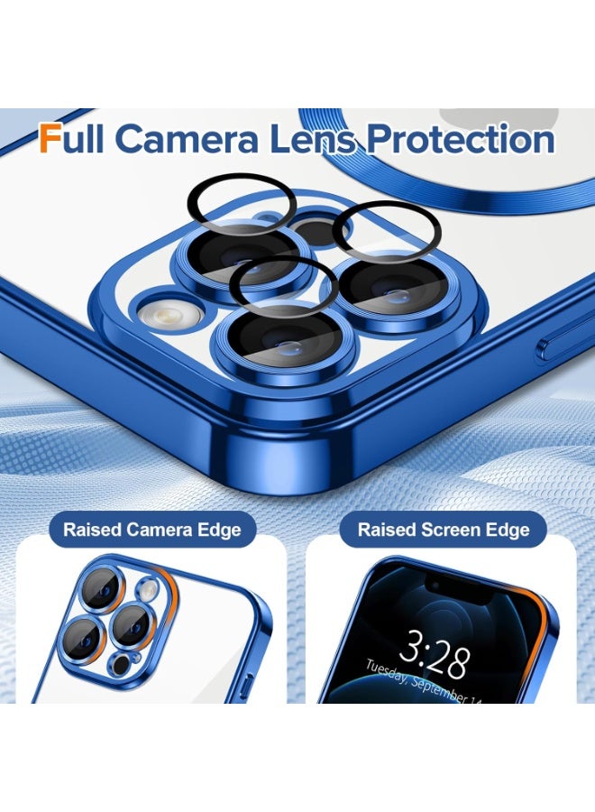 جراب مطلي بالكهرباء لهاتف iPhone 12 Pro Max مع حماية كاملة لعدسة الكاميرا متوافق مع الشحن اللاسلكي MagSafe، غطاء مغناطيسي ناعم مقاوم للصدمات من مادة TPU لهاتف iPhone 12 Pro Max (أزرق) - Image 4