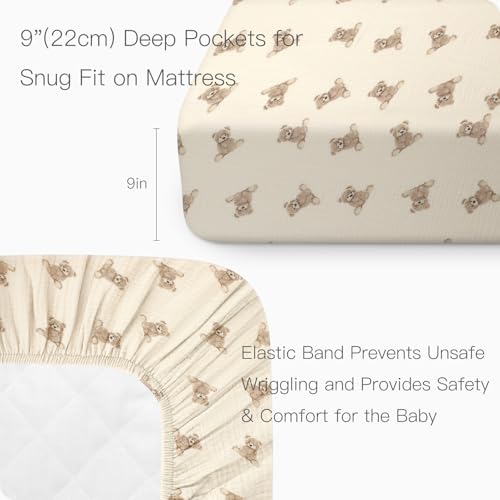 Knirose Organic Crib Sheets Fitted Crib Mattress Sheet 2 Pack 52x28 Inches 100% Muslin Cotton for Baby Girls & Boys, Soft Boho Neutral Toddler Bed Sheets Fits Well Standard Size Crib Mattress 28x52 Inches - Image 5