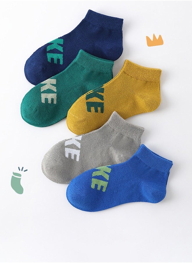 Generic 5 Pairs Of Mesh Thin Socks For Boys And Girls, Breathable Cotton Invisible Low-Top Socks For Children, Spring And Summer Mesh Running Words For Children, Ssports Socks For 6-8 Years Old  - Image 1