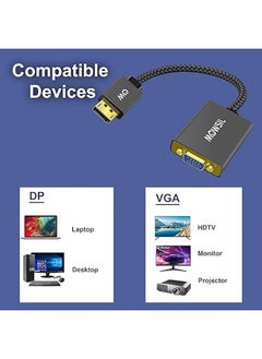 MOWSIL DisplayPort to VGA Adapter, DisplayPort Input to VGA Output Adapter Compatible for Lenovo Dell HP and other Brand Gold-Plated Connectors, Aluminium Shell&Nylon Cable  - Image 2