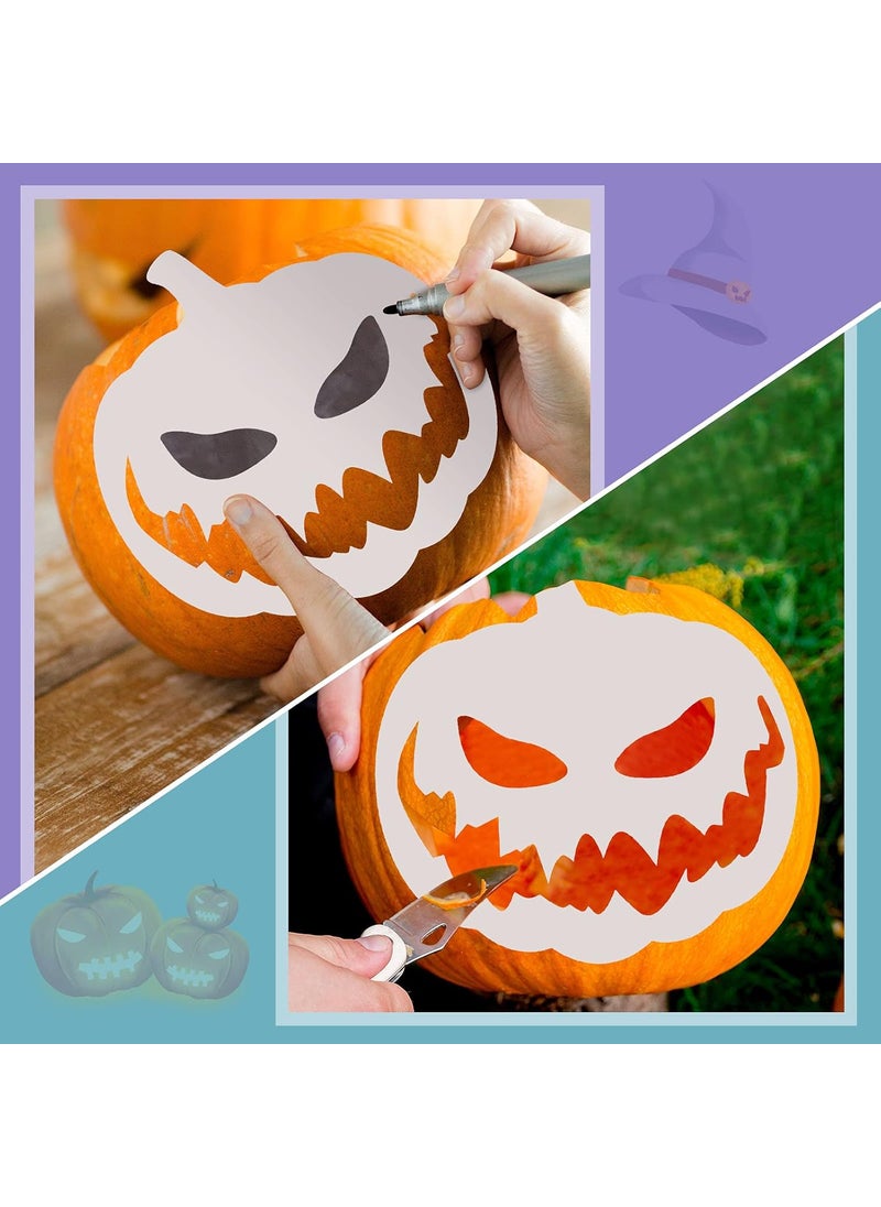 Outus - Kruz 20 Pieces 8 Inch Halloween Pumpkins Stencils Reusable Plastic Stencils Template Decorative Pumpkin Expression Template for DIY Pumpkin Carving Craft Art Drawing Painting - Image 1