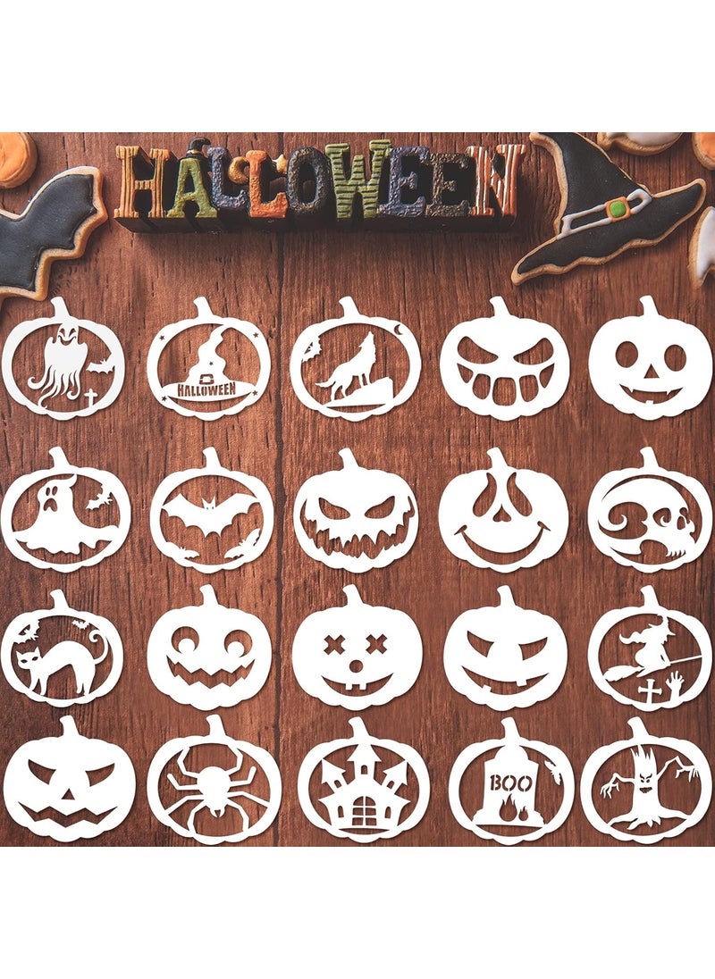 Outus - Kruz 20 Pieces 8 Inch Halloween Pumpkins Stencils Reusable Plastic Stencils Template Decorative Pumpkin Expression Template for DIY Pumpkin Carving Craft Art Drawing Painting - Image 1