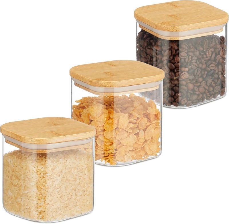 bellemax 750 ML Square Glass Food Storage Containers with Airtight Bamboo Lid, Thickened Coffee Storage Jars for Home Kitchen, Pantry Tea, Spices, Snack (SQ-750ML, Set of 6) - Image 3