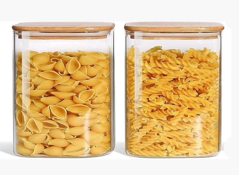 bellemax 750 ML Square Glass Food Storage Containers with Airtight Bamboo Lid, Thickened Coffee Storage Jars for Home Kitchen, Pantry Tea, Spices, Snack (SQ-750ML, Set of 6) - Image 5