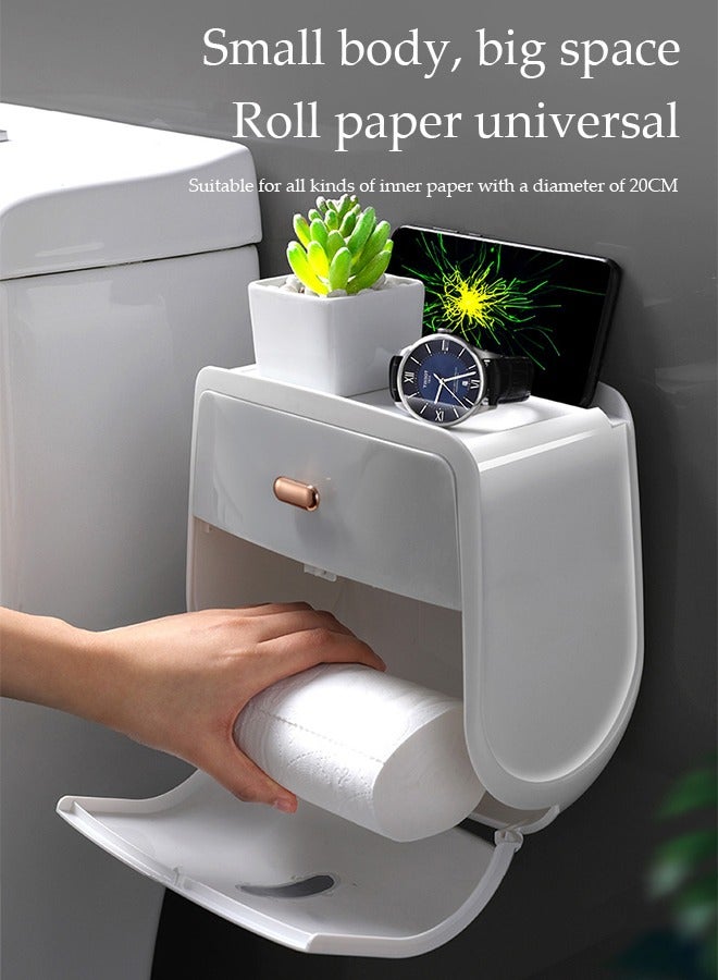 DUNISO Wall mounted toilet paper holder, paper towel holder, wall mounted tissue box, bathroom waterproof paper holder, toilet paper roll holder with storage box - Image 2