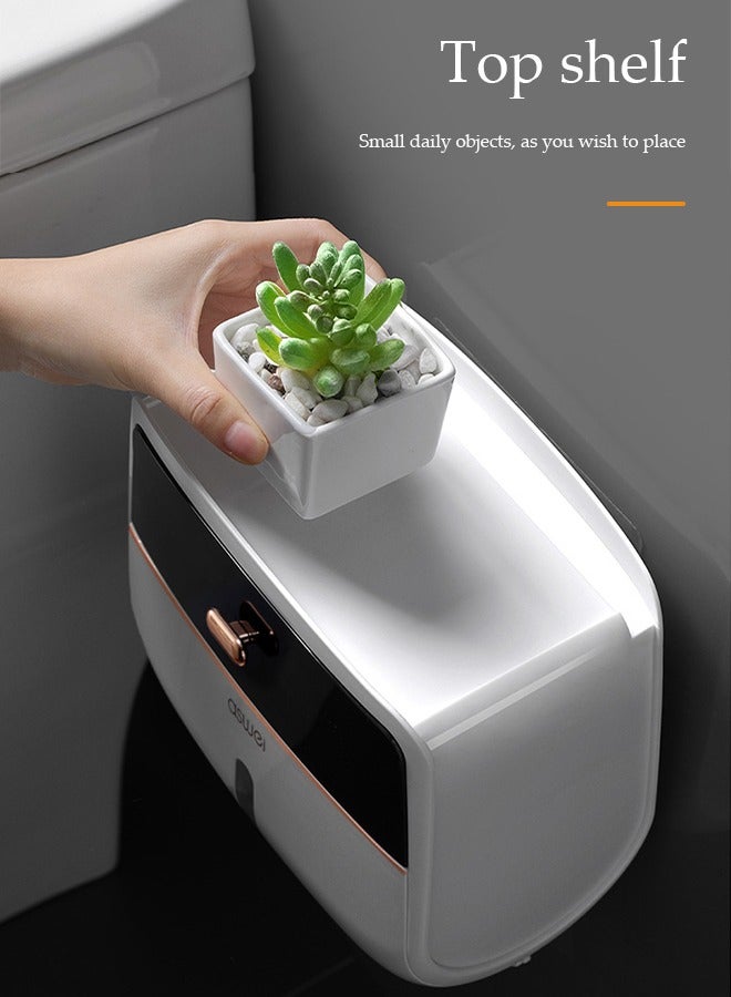 DUNISO Wall mounted toilet paper holder, paper towel holder, wall mounted tissue box, bathroom waterproof paper holder, toilet paper roll holder with storage box - Image 5