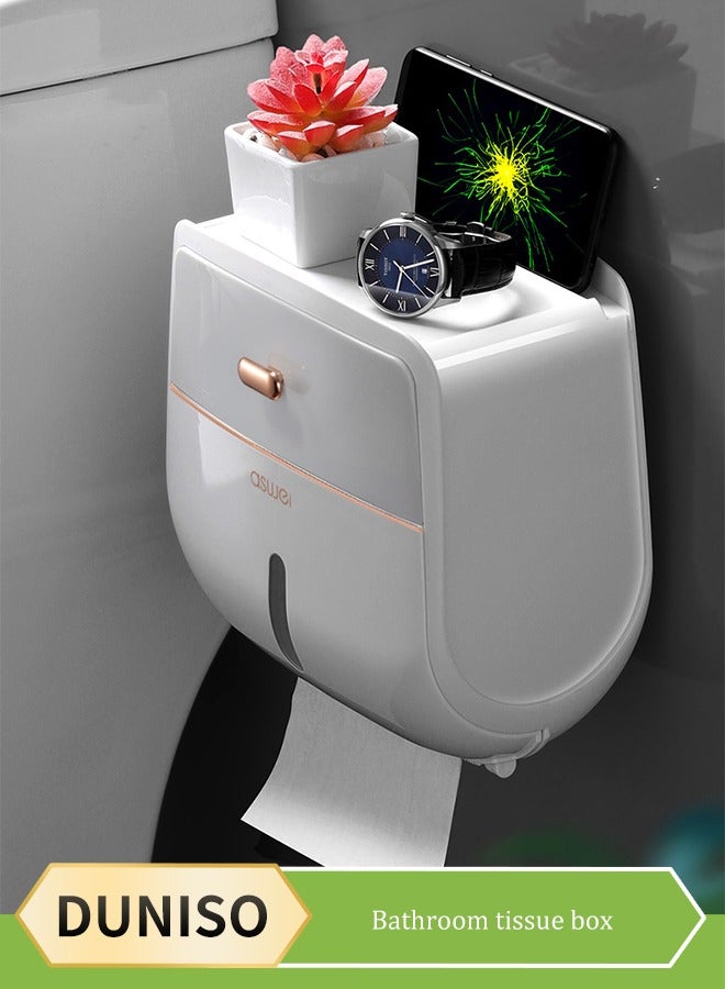 DUNISO Wall mounted toilet paper holder, paper towel holder, wall mounted tissue box, bathroom waterproof paper holder, toilet paper roll holder with storage box - Image 1