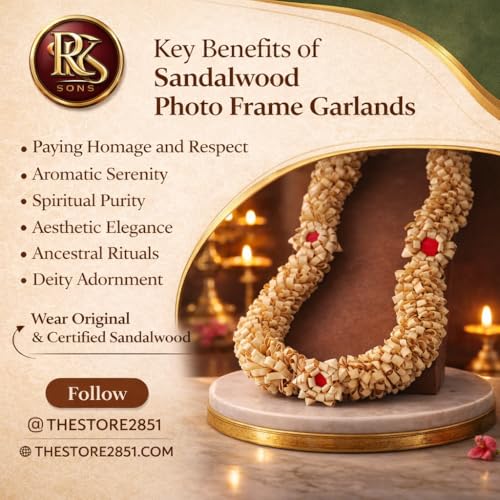 RDK SON'S Sandalwood Processed Photo Frame Mala | Chandan Scented Wooden Chaal | Garland for Photos of Loved Ones | Traditional Mala for God and Pitra, Pooja Room Size:- 30 Inches (76 cm) - Image 2