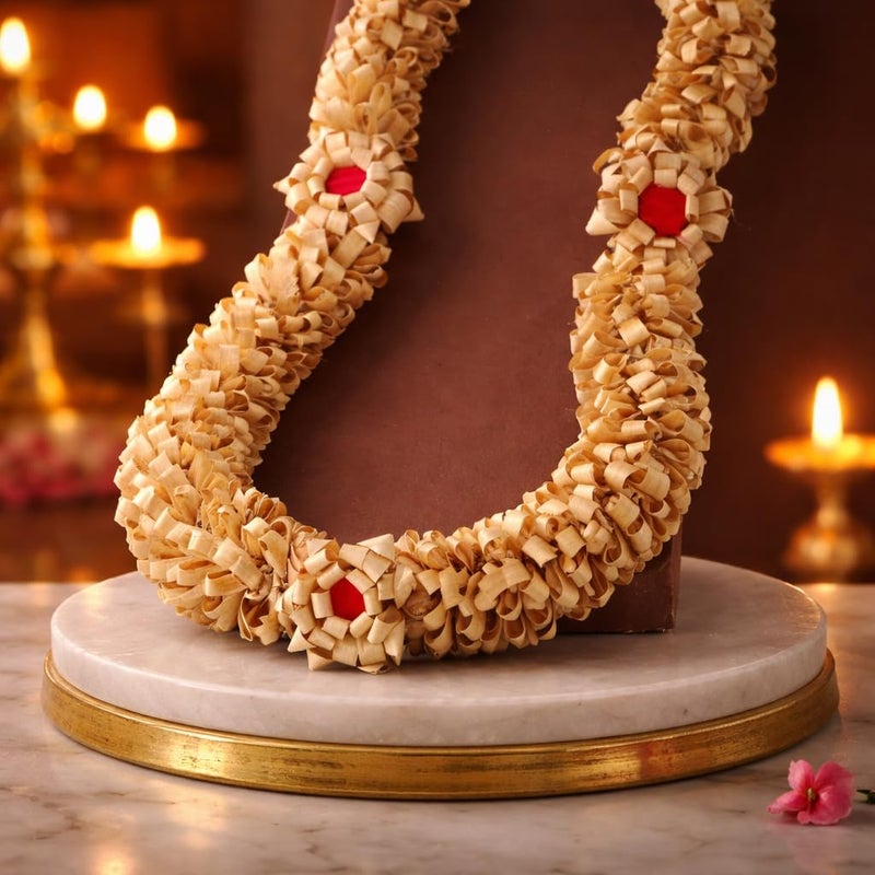 RDK SON'S Sandalwood Processed Photo Frame Mala | Chandan Scented Wooden Chaal | Garland for Photos of Loved Ones | Traditional Mala for God and Pitra, Pooja Room Size:- 30 Inches (76 cm) - Image 5