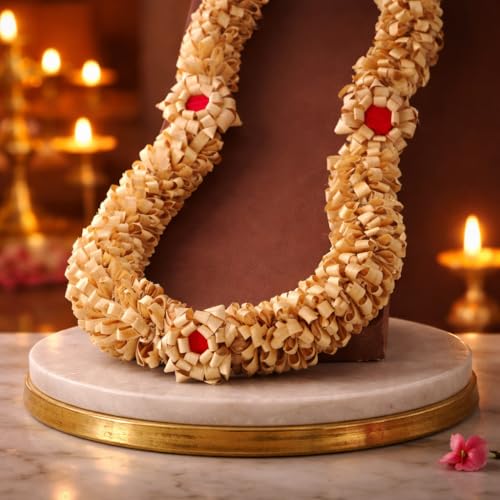 RDK SON'S Sandalwood Processed Photo Frame Mala | Chandan Scented Wooden Chaal | Garland for Photos of Loved Ones | Traditional Mala for God and Pitra, Pooja Room Size:- 30 Inches (76 cm) - Image 1