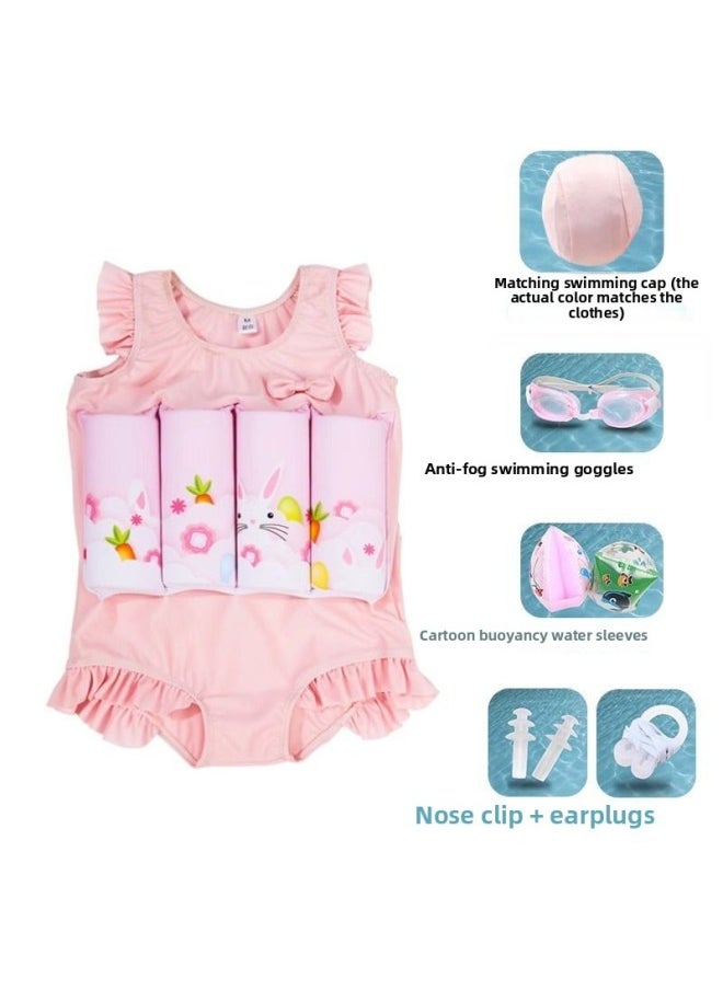 Loquat Children's Buoyancy Swimsuit Boys And Girls Baby Children's One-piece Swimsuit Summer Swimming Equipment Suit Boys-Color:Pink Rabbit + Luxury Seven-piece Set-  - Image 1