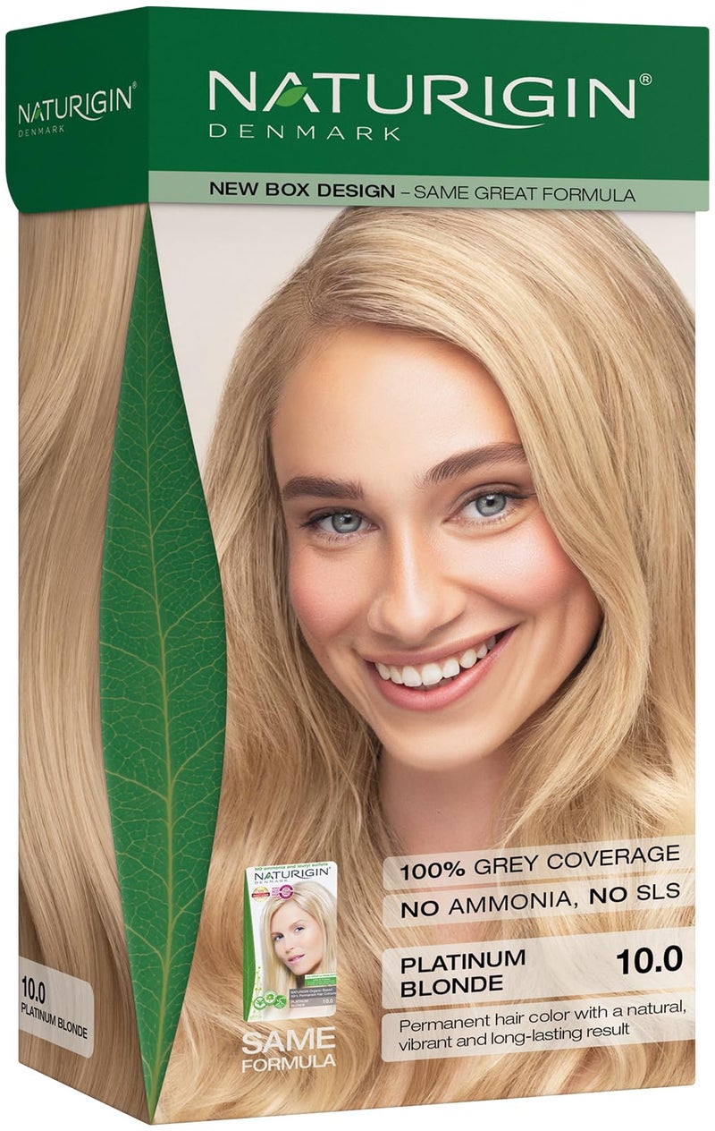Naturigin Permanent Hair Dye, 10.0 Platinum Blonde, Ammonia and Paraben Free, up to 100% Gray Hair Coverage, Long Lasting, Vegan, Cruelty Free