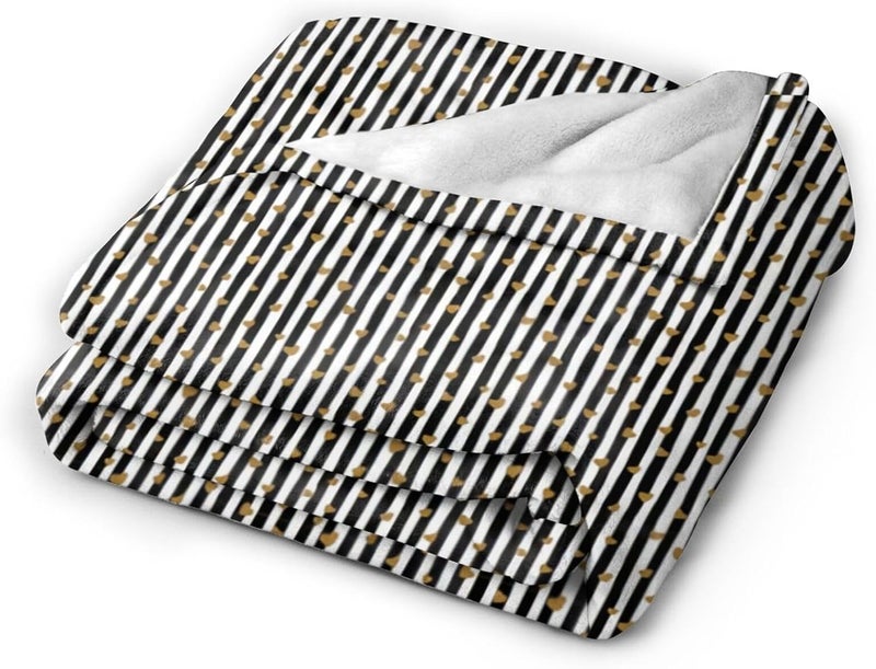 Black White Stripe Stars Flannel 60"X50" Blanket - Soft and Light All Season Comfort Blanket - Travel, Home Décor - Image 2
