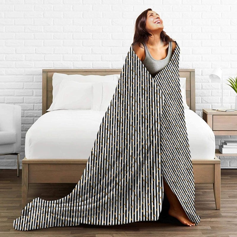 Black White Stripe Stars Flannel 60"X50" Blanket - Soft and Light All Season Comfort Blanket - Travel, Home Décor - Image 5