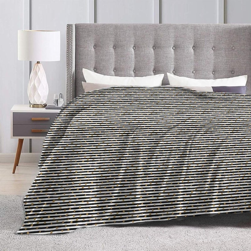 Black White Stripe Stars Flannel 60"X50" Blanket - Soft and Light All Season Comfort Blanket - Travel, Home Décor - Image 4