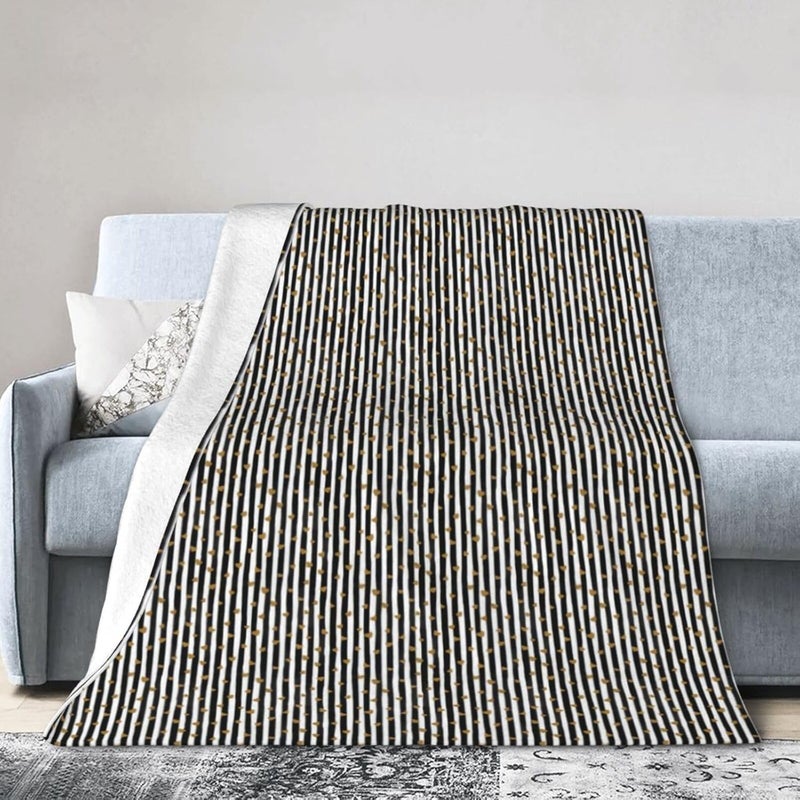 Black White Stripe Stars Flannel 60"X50" Blanket - Soft and Light All Season Comfort Blanket - Travel, Home Décor - Image 1