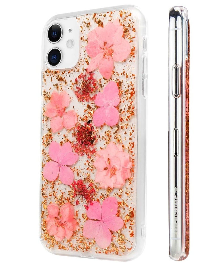 IAF X-fitted iPhone 11 Case, iPhone 11 Glitter Clear Bumper Case Dried Flower Case Bling Case Girly Protective Slim cover Compatible with iPhone 11 6.1", pink  - Image 1
