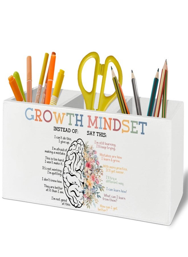 XLDLIOO Mental Health Office Decor, Mental Health Inspirational Pen Pencil Holder Organizer for Desk Accessories, Growth Mindset Motivational Positive Wooden Box Sign Desk Decor for Therapy Counselor - Image 1
