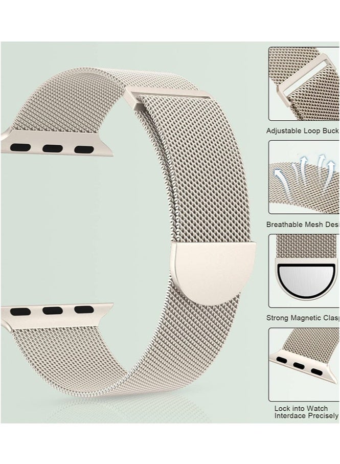 إتش إل تيك متوافق مع سوار ساعة Apple Watch 42 مم 41 مم 40 مم 38 مم للنساء والرجال، سوار معصم مغناطيسي من الفولاذ المقاوم للصدأ معدني متوافق مع iWatch Series 10 9 8 7 6 5 4 3 2 1 SE Starlight - Image 3
