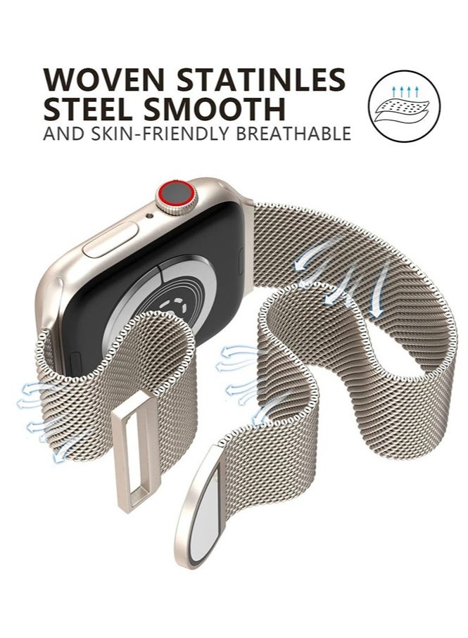 إتش إل تيك متوافق مع سوار ساعة Apple Watch 42 مم 41 مم 40 مم 38 مم للنساء والرجال، سوار معصم مغناطيسي من الفولاذ المقاوم للصدأ معدني متوافق مع iWatch Series 10 9 8 7 6 5 4 3 2 1 SE Starlight - Image 4