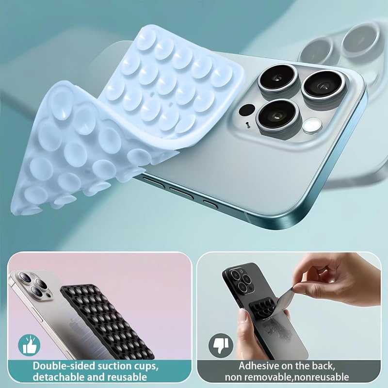 ClickCase Double-Sided Suction Phone Grip Detachable Mount,28 Strong Suction Cups for All/Any Smart Phone, Hands-Free Phone Holder for Selfies and Videos (Sky Blue) - Image 3