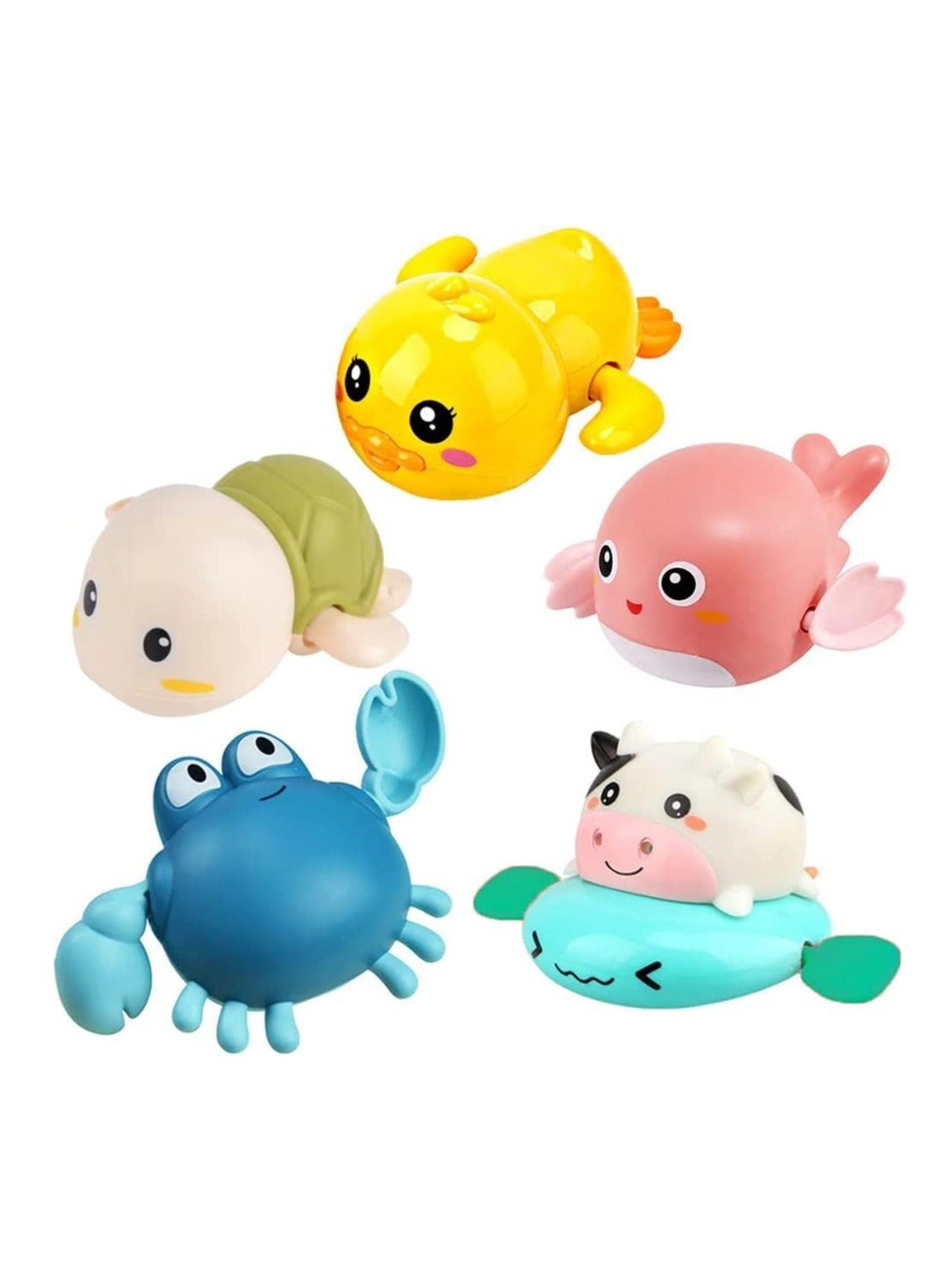 5pcs Cute Baby Bath Toys Set Clockwork Bathtub Swimming Pool Toys Animals Duck Dolphin Tortoise Design for Toddlers Infants Boys Girls