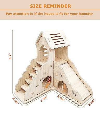 Sirvarni Hamster Hideout Cage Accessories Hamster House and Habitat Wooden Hide Hut with Climbing Ladder and Slide for Dwarf Gerbils and Mouse Mice Rat Other Small Animals etc - Image 3